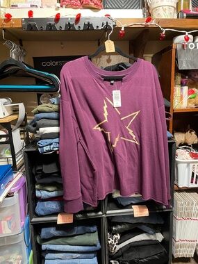 #330a size 3 torrid NWT Purple gold Star Graphic Long Sleeve cropped sweatshirt